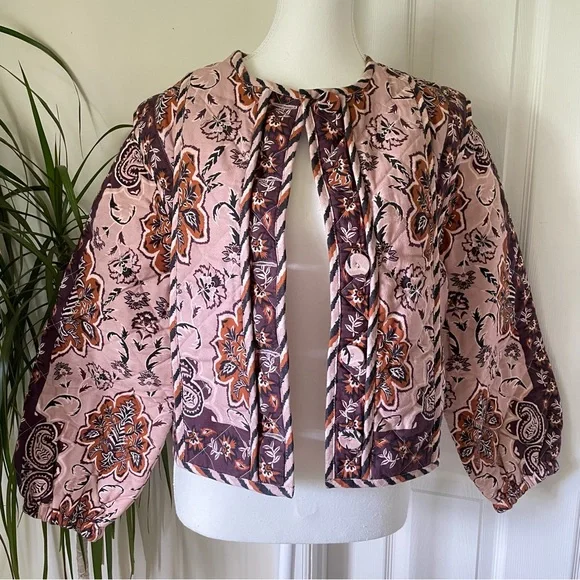 FARM Rio Glam Tapestry Floral Quilted Pink Jacket Small